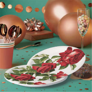 Plato De Papel Fiesta del rosa rojo del vintage