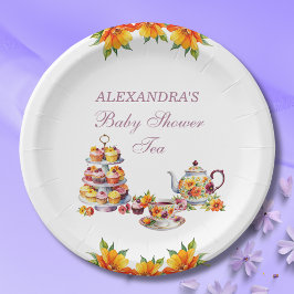 Plato De Papel Fiesta del té de Lilac Floral Rosa Baby Shower