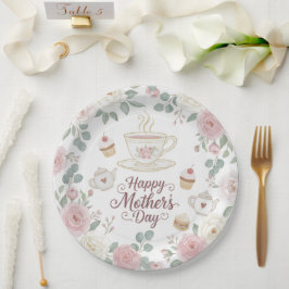 Plato De Papel Fiesta del Té del Día de la Madre con Acuarela Flo