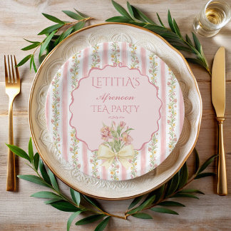 Plato De Papel Fiesta del té grandmillenial baby shower monograma
