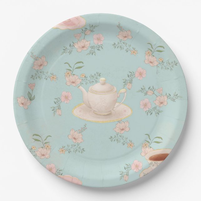 Plato De Papel Fiesta del Té Shabby Chic (Anverso)