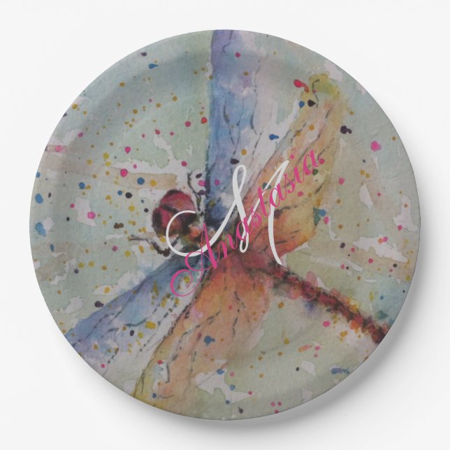 PLATO DE PAPEL FIESTA DELICADO DEL MONOGRAMA DE LA MOSCA DEL (Anverso)