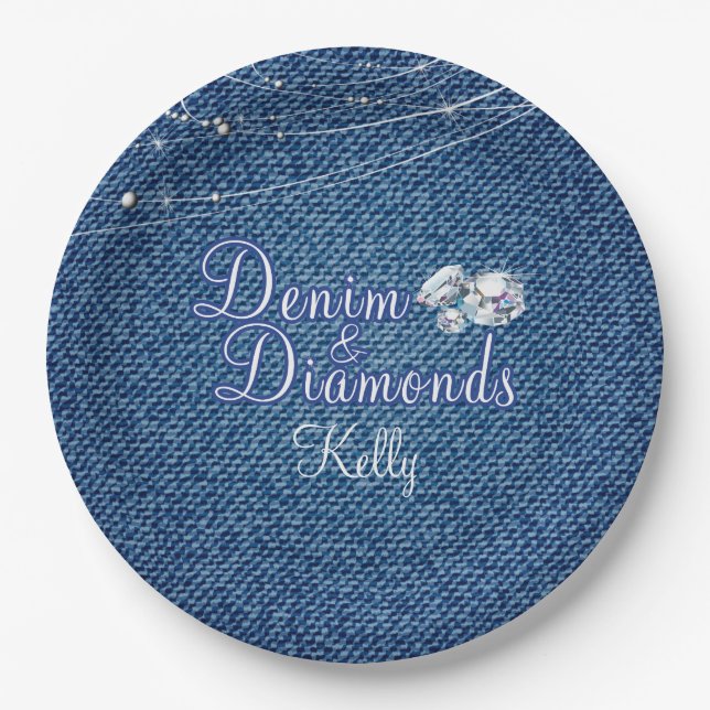 Plato De Papel Fiesta Denim and Diamonds (Anverso)