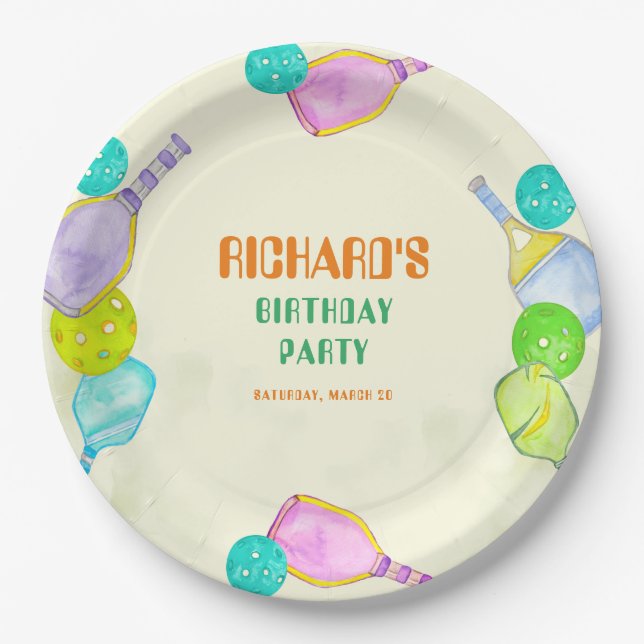 Plato De Papel Fiesta Deportivo Acuarela Baloncesto Temático Cump (Anverso)