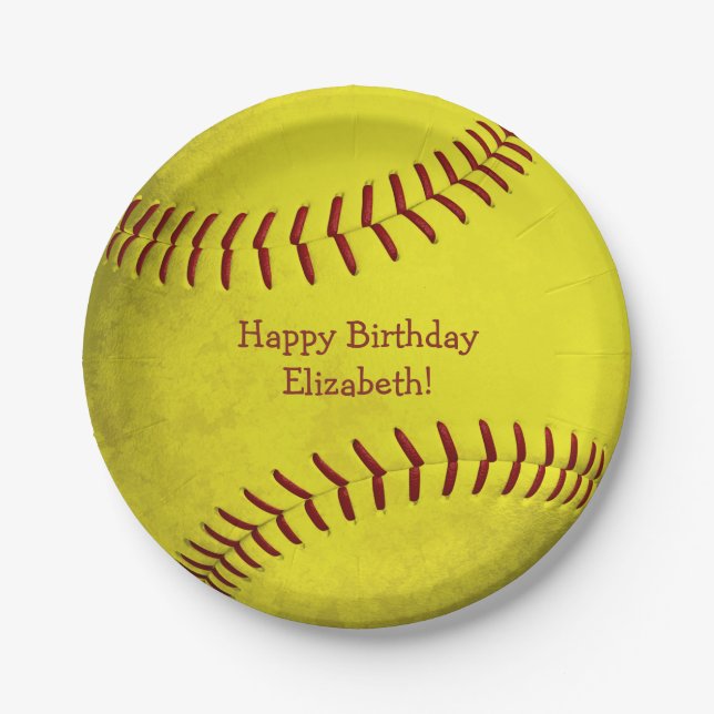 Plato De Papel fiesta deportivo de chicas con temática de softbal (Anverso)