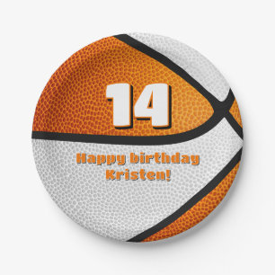 Plato De Papel fiesta deportivo naranja chica de baloncesto blanc