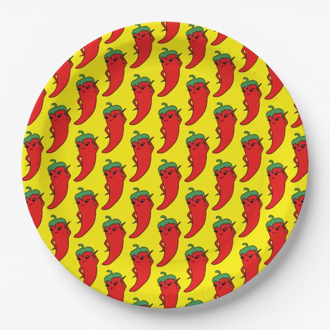 Plato De Papel Fiesta Despedida de Soltera Kawaii Pimiento Rojo P (Anverso)