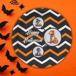 Plato De Papel Fiesta Dino-Mash de los dinosaurios de Halloween
