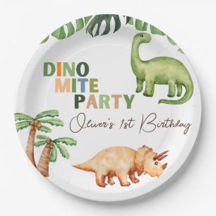Plato De Papel Fiesta Dino-mite 1º cumpleaños