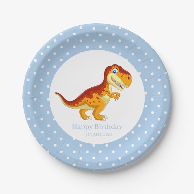 Plato De Papel Fiesta Dinosaur Gold T Rex Blue Boy (Anverso)