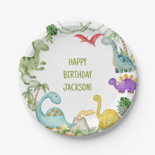 Plato De Papel Fiesta Dinosaur Happy Birthday