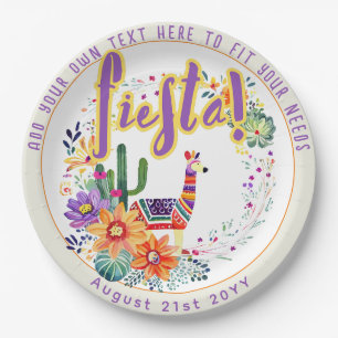 Plato De Papel FIESTA Drama Llama Folkart Flores Personalizado