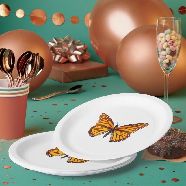Plato De Papel Fiesta Elegante de Mariposa Monarca (Multi)