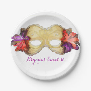 Plato De Papel Fiesta elegante de mascarada floral tropical