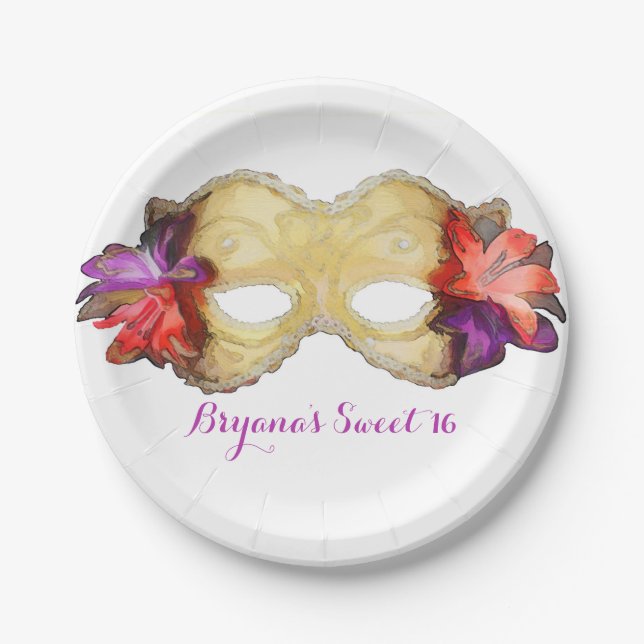Plato De Papel Fiesta elegante de mascarada floral tropical (Anverso)