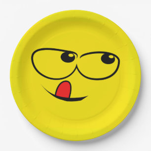 Plato De Papel Fiesta Emoticón Divertido de Cara