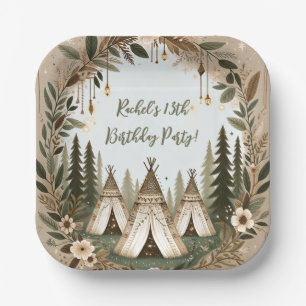 Plato De Papel Fiesta encantado de Boho Forest Teepee Sleepover