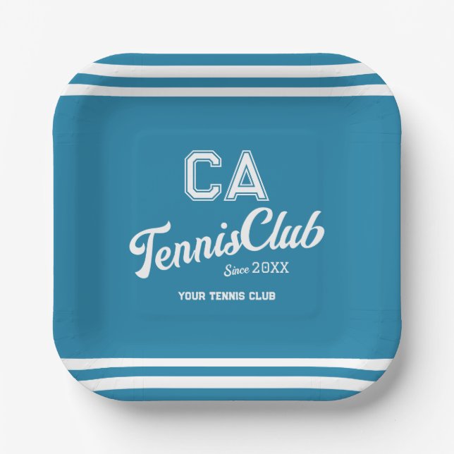 Plato De Papel Fiesta Escudo de Preppy Blue Tennis Club (Anverso)