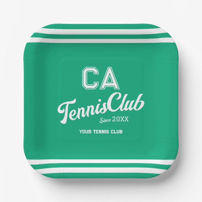 Plato De Papel Fiesta Escudo de Preppy Green Tennis Club (Anverso)