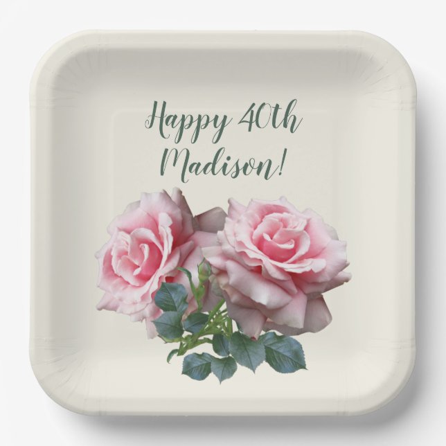 Plato De Papel Fiesta especial de cumpleaños de Rosa Rosa para el (Anverso)