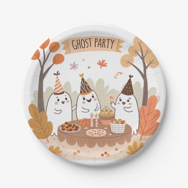 Plato De Papel Fiesta fantasma de Halloween Personalizado (Anverso)