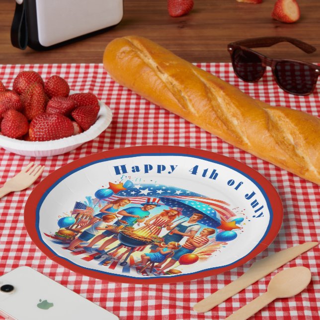 Plato De Papel Fiesta feliz 4 de julio  (Picnic)