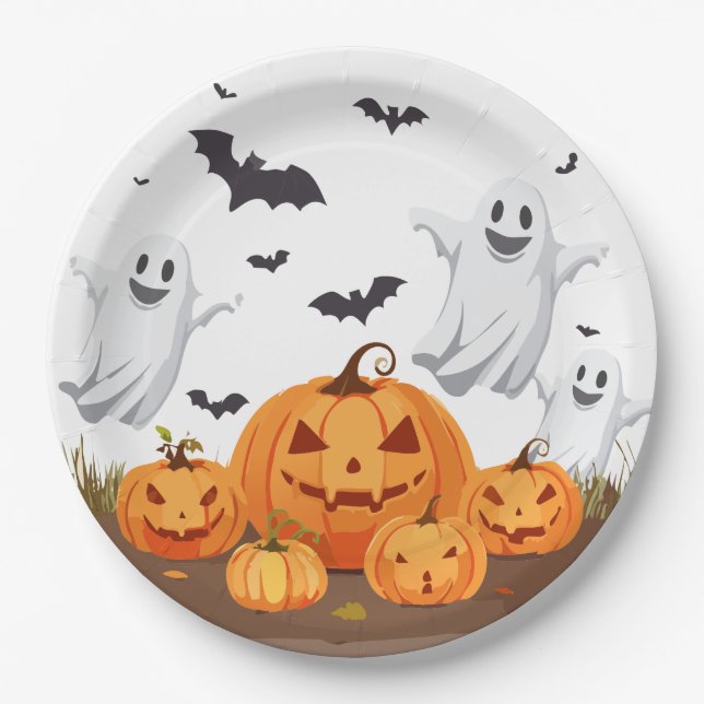 Plato De Papel Fiesta Feliz de Halloween (Anverso)