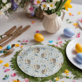 Plato De Papel Fiesta Feliz de Pascua Conejo Celebración Azul