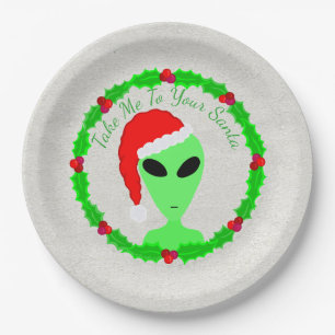 Plato De Papel Fiesta festiva Alien Santa Holly Wreath