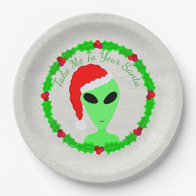 Plato De Papel Fiesta festiva Alien Santa Holly Wreath (Anverso)