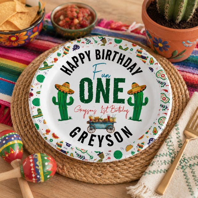 Plato De Papel Fiesta First | Fiesta de cumpleaños (Fiesta First | 1st Birthday Party Paper Plates)