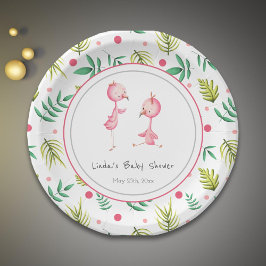 Plato De Papel Fiesta Flamingo Gemelos Personalizados Baby Shower