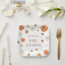 Plato De Papel Fiesta Floral Boho Otoño Pumpkin Baby Shower