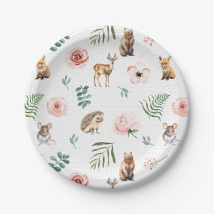 Plato De Papel Fiesta floral de animales de Woodland