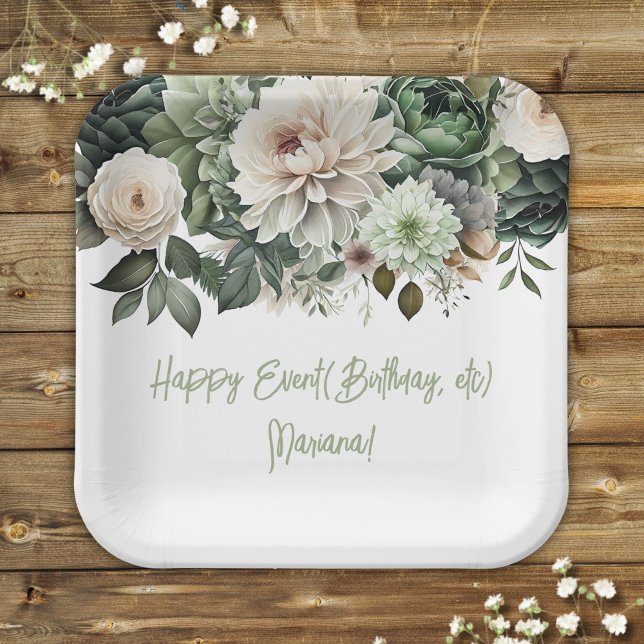 Plato De Papel Fiesta Floral de Flores Verdes Sage (Subido por el creador)