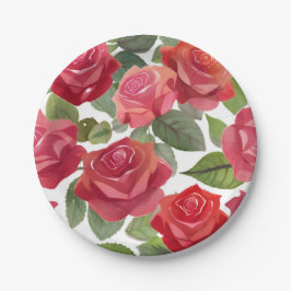Plato De Papel Fiesta Floral de Rosa Roja