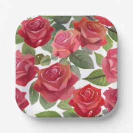Plato De Papel Fiesta Floral de Rosa Roja