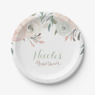 Plato De Papel Fiesta floral elegante moderna verde menta y rosa