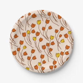 Plato De Papel Fiesta Floral Retro de Pradera Esbozada Cocina Ret