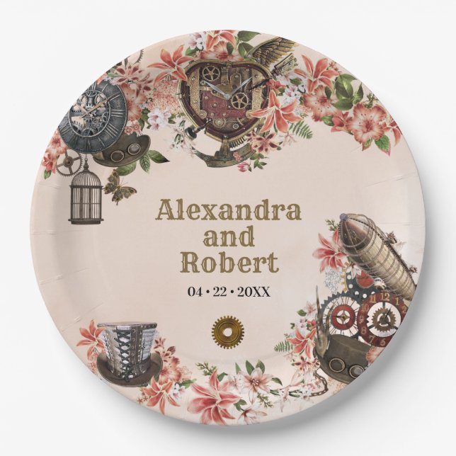 Plato De Papel Fiesta Floral Steampunk (Anverso)