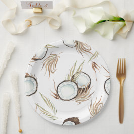 Plato De Papel Fiesta floral tropical hawaiana y coco