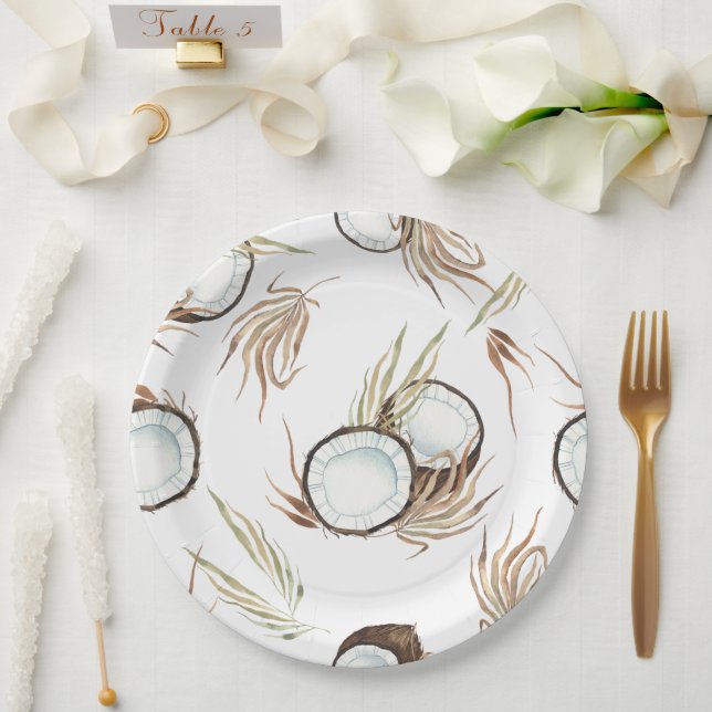 Plato De Papel Fiesta floral tropical hawaiana y coco (Boda)