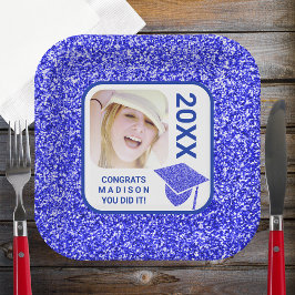 Plato De Papel Fiesta fotográfico elegante de Guay Grad Glam Navy