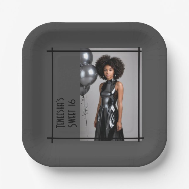 Plato De Papel Fiesta fotográfico personalizado, dulce 16 o cualq (Anverso)