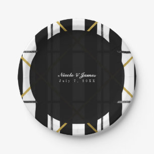 Plato De Papel Fiesta geométrica glam chic negra y dorada