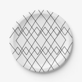 Plato De Papel Fiesta Geométrico de Diamantes en Blanco y Negro