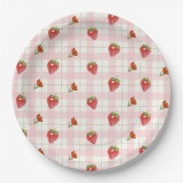 Plato De Papel Fiesta Gingham de Fresa Rosa