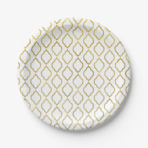Plato De Papel Fiesta Glam Árabe Marroquí Dorada y Blanca