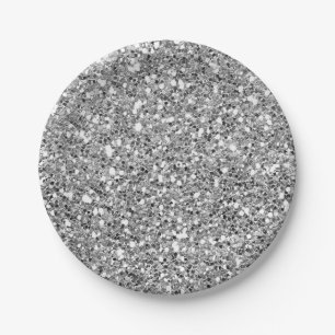 Plato De Papel Fiesta Glam Personalizada Brillo Negro Plateado