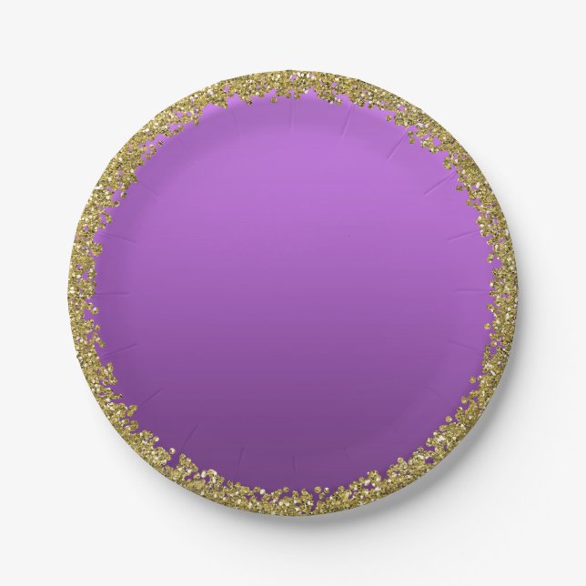 Plato De Papel Fiesta Glam Sparkle, Purpurina de oro morado (Anverso)